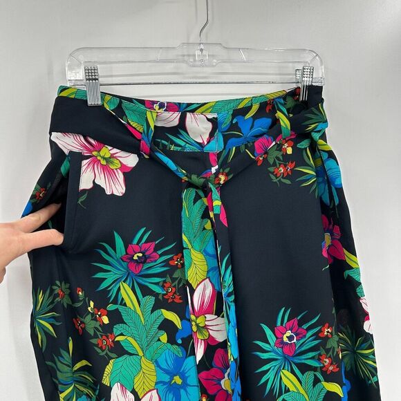 CACHE Blue Green Pink Floral Lightweight High Rise Wide Leg Belted Pants Size 8 - Picture 3 of 8